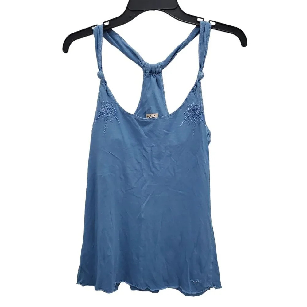 Hollister Blue Knotted Strap Embellished Tank Top